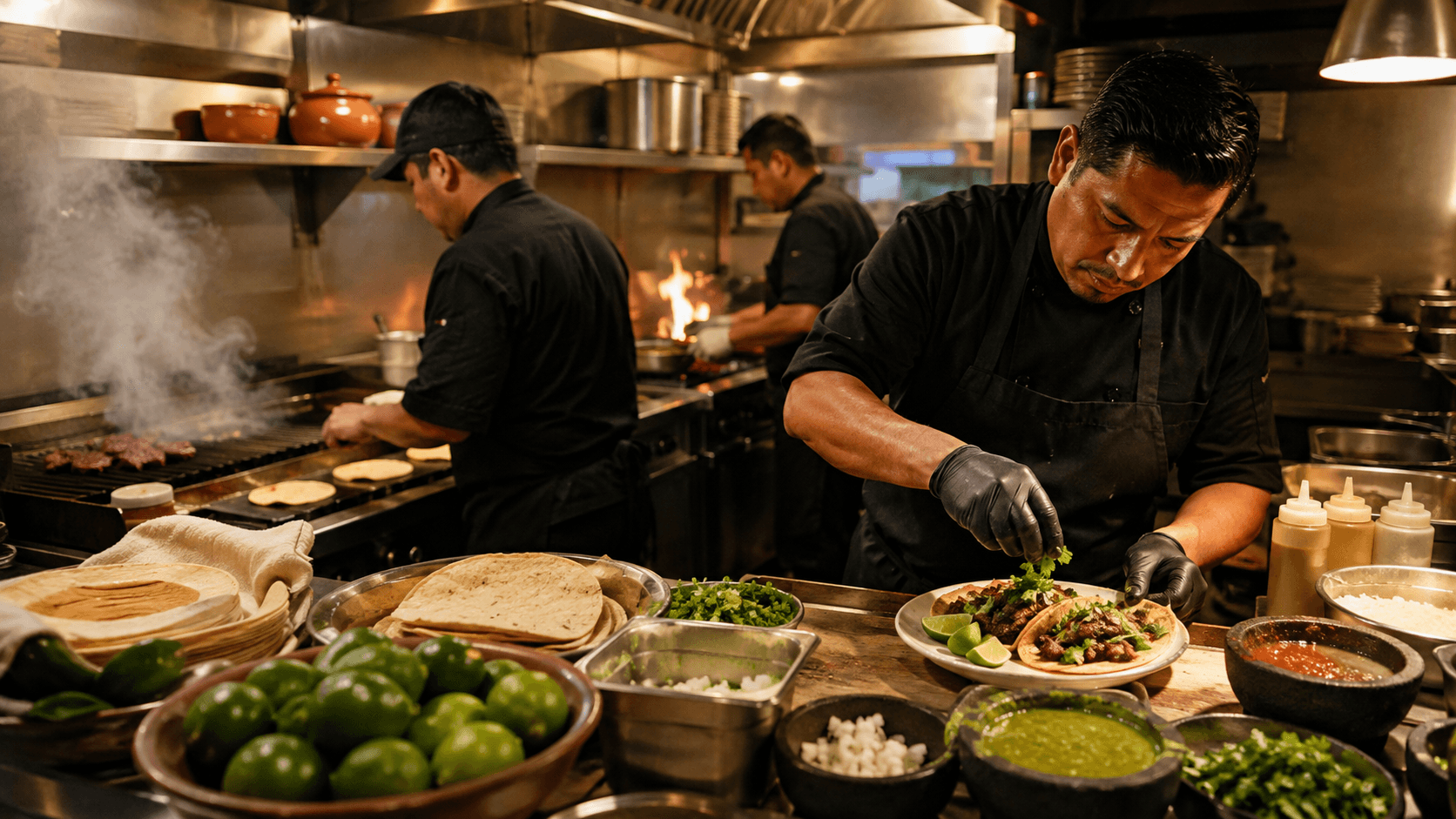 Busy Small Mexican Restaurant Kitchen