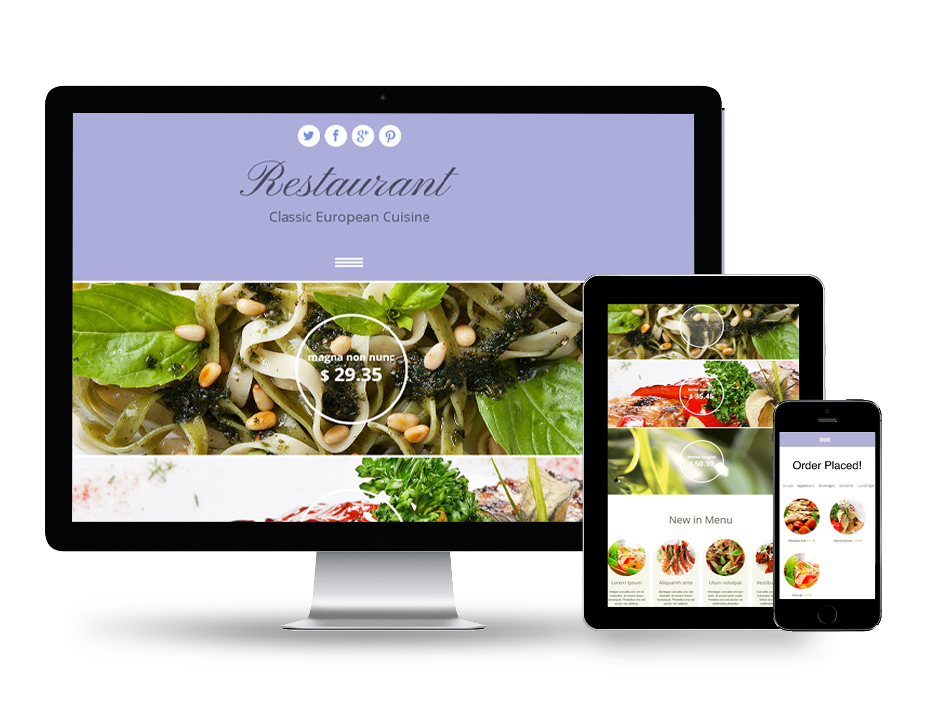 The restaurant interface opened on PC, tablet, and smartphone.